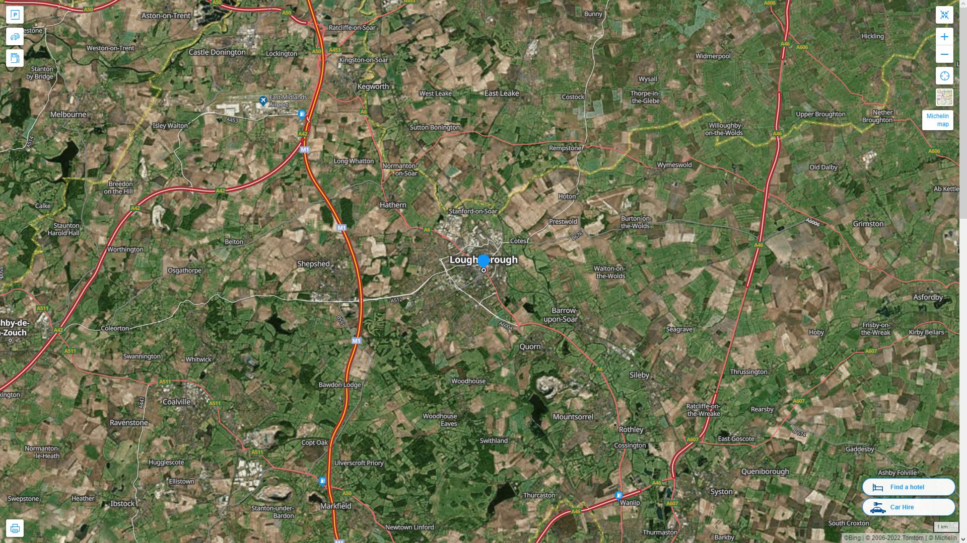 Loughborough Highway and Road Map with Satellite View
